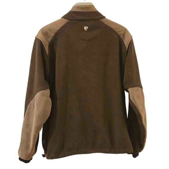 KUHL ALPENWURX Fleece Jacket Brown Full Zip Faux Leather Sherpa Collar Medium - Picture 5 of 10